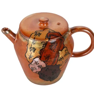 Teiera ceramica arancione con motivo calligrafico # 94384, 100 ml