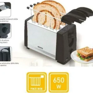 Tostapane Acciaio Tostiera Con Pinze Per Toast 2 Fette Toaster Piastra 650w