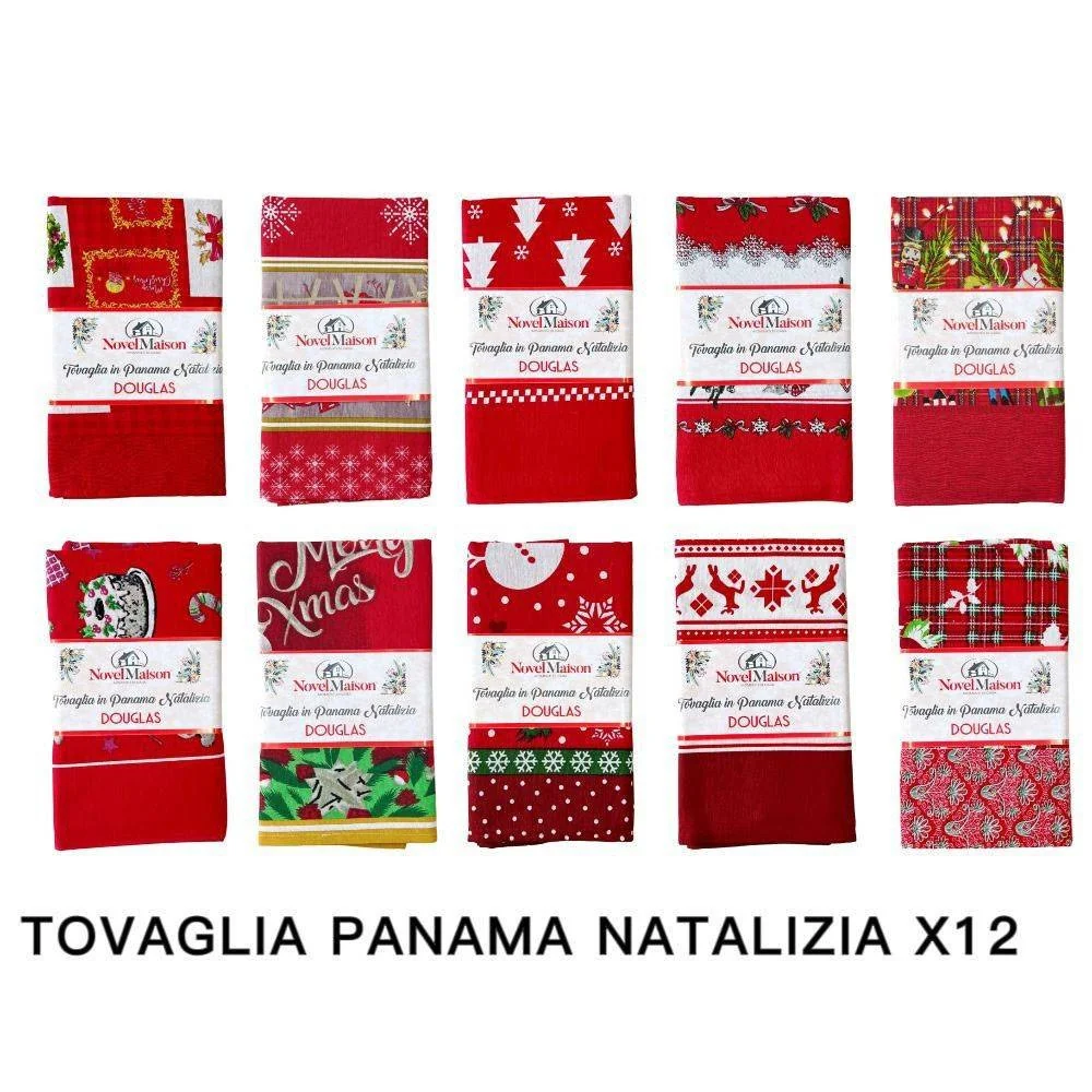 Tovaglia Natalizia Tessuto Panama Resistente Tema Natale Varie Fantasie 12 Posti