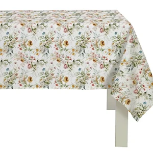 Tovaglia rettangolare floreale cotone per 6 persone multicolor stile country, made Italy 138x240 cm - Cotton & Color