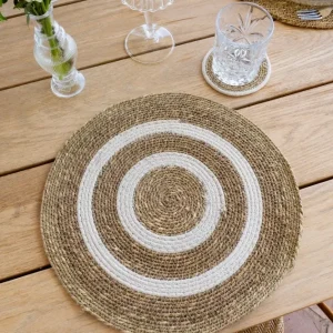 Tovaglietta rotonda alga marina beige e bianca
