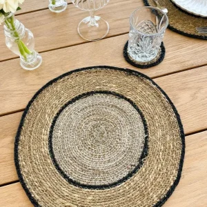 Tovaglietta rotonda alga marina beige e nera