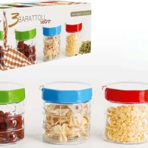 Tris Di Barattoli Vetro Con Coperchio Colorato Quadri Sale Zucchero Caffe' Dolci