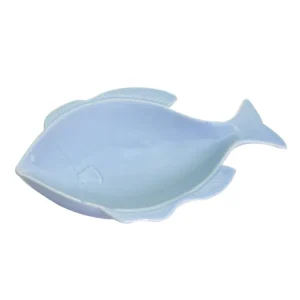 Vassoio centrotavola pesce ceramica celeste laccata stile marinaro - 24x16x4 cm - Vacchetti
