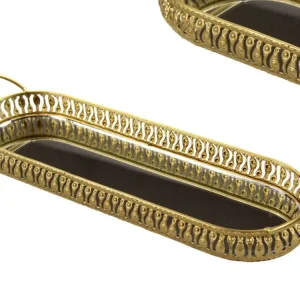 Vassoio con specchio ovale metallo classico dorato 41x13x6 cm - Gicos