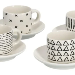 ZELLER set tazzine espresso ceramica 8 pezzi nero bianco