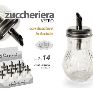 Zuccheriera vetro con dosatore acciaio 180ml 7x14cm