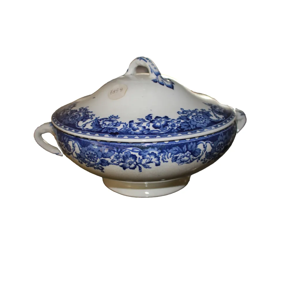 Zuppiera inglese Porcellana bianca decorata blu XX secolo