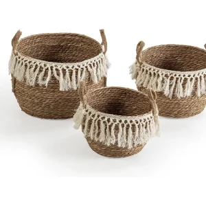 Set di 3 cestini Jula fibra naturale con manici, bianco/naturale