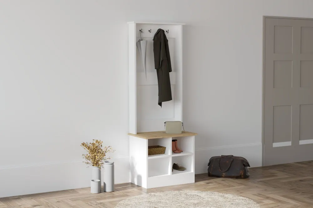 Set scarpiera Saladin H175cm bianco e rovere distinto e set porta menta