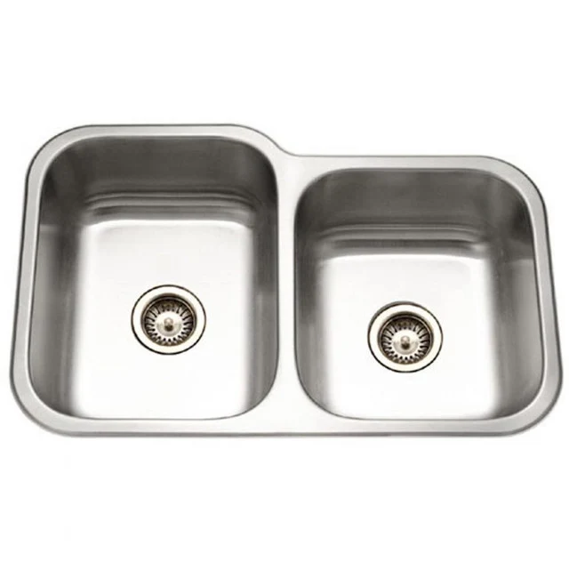 Houzer D'élite Series 32" Stainless Steel Undermount 60/40 Double Bowl Kitchen Sink Small Right Bowl