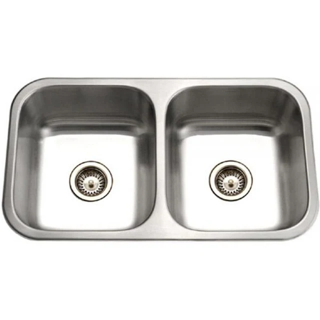 Houzer Di punta Series 31" Stainless Steel Undermount 50/50 Double Bowl Kitchen Sink includes Basket Strainert