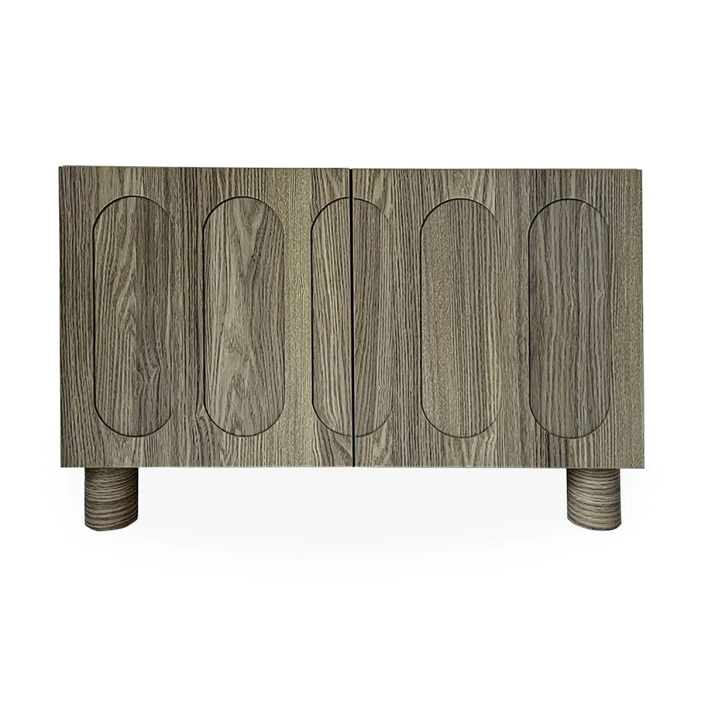 Piccolo buffet rétro-contemporaneo con ante scolpite Durand L80cm Rovere grigio.