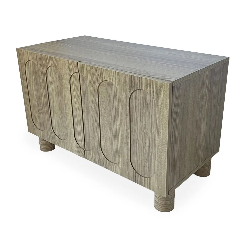 Piccolo buffet rétro-contemporaneo con ante scolpite Durand L80cm Rovere grigio.
