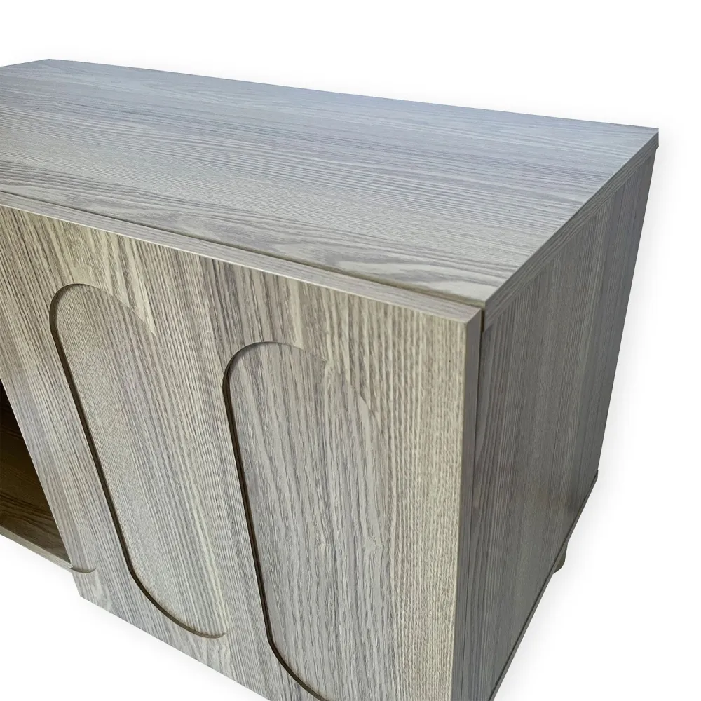 Piccolo buffet rétro-contemporaneo con ante scolpite Durand L80cm Rovere grigio.