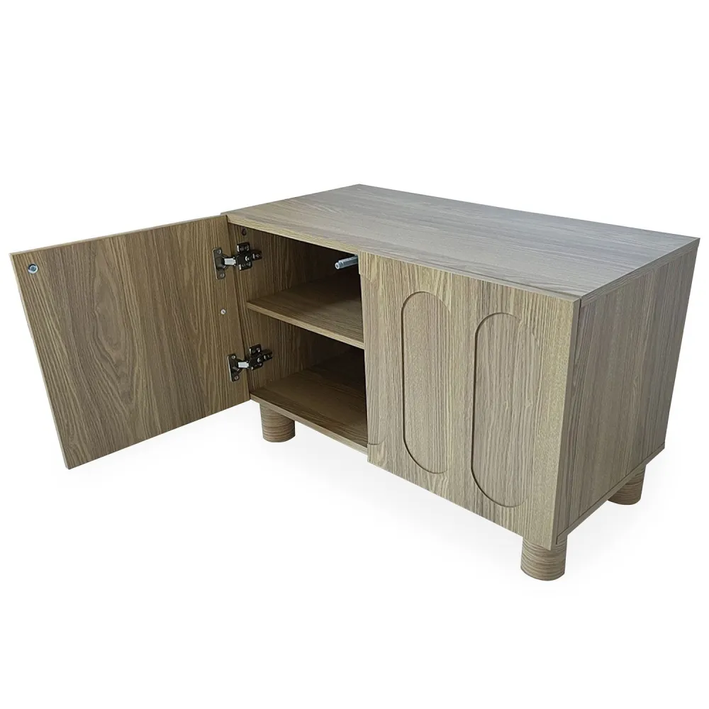 Piccolo buffet rétro-contemporaneo con ante scolpite Durand L80cm Rovere grigio.