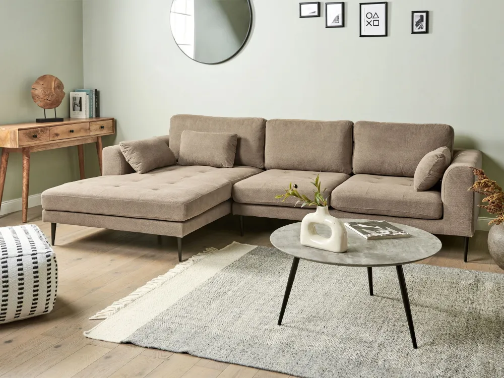 Right Hand Fabric Corner Sofa Light Brown FLAM