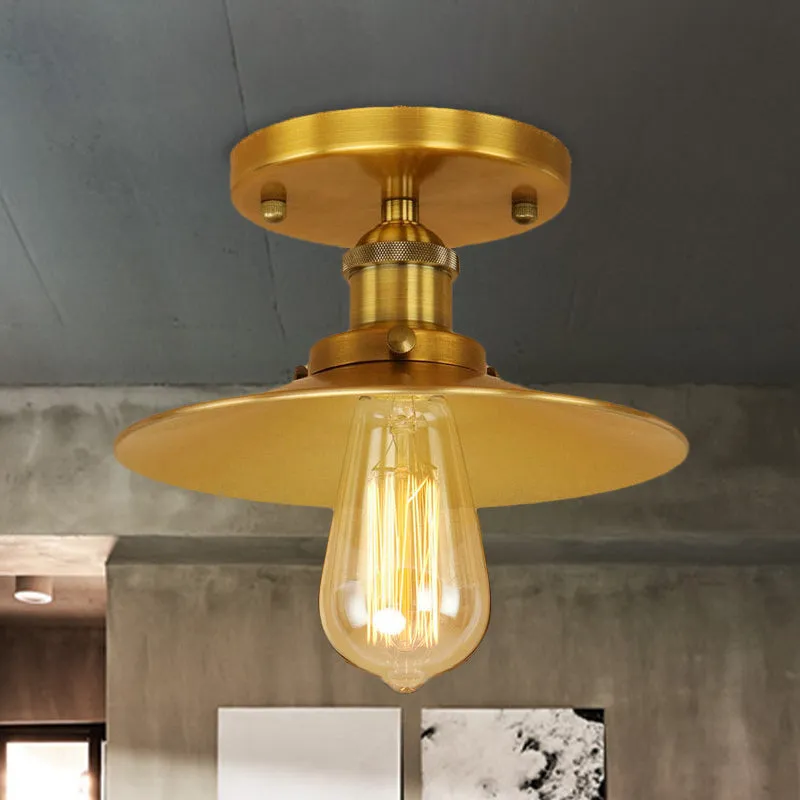 Illuminazione semi-incasso con paralume piatto nero/ottone stile d'epoca metallo 1 lampadina da cucina con montaggio semi-...