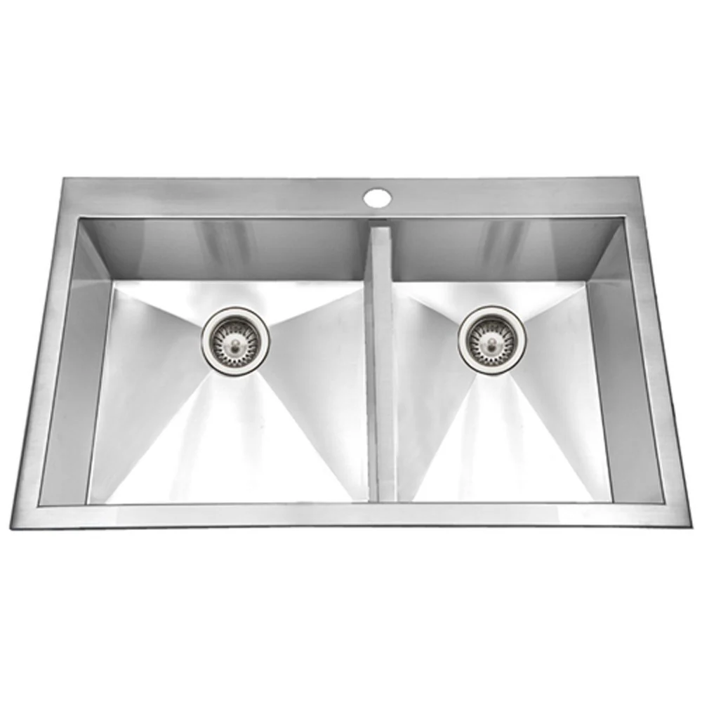 Houzer - BCD-3322 - Bellus Series Zero Radius Topmount Stainless acciaio 1-Hole 50/50 Double Bowl Kitchen Sink