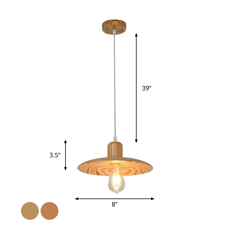 Lampada sospensione sospensione minimalista forma di disco legno 1 luce camoscio / rosso arancione per sala da pranzo