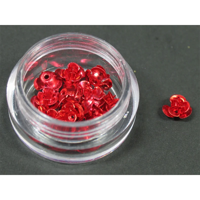 Decori per unghie metallo forma di rosellina. Colore rosso.