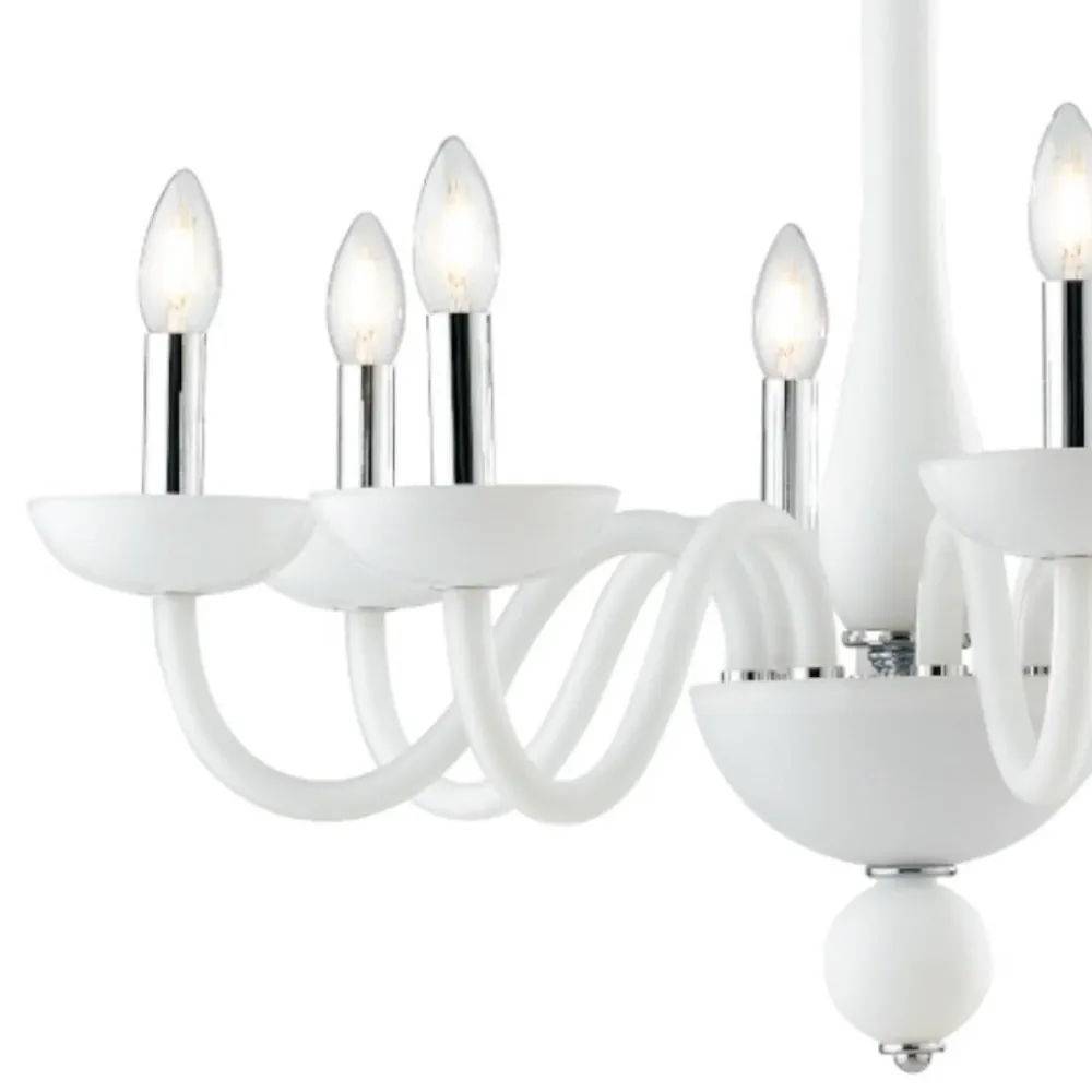 Lampadario chandelier classico 8 luci, vetro soffiato bianco, diametro 74 cm