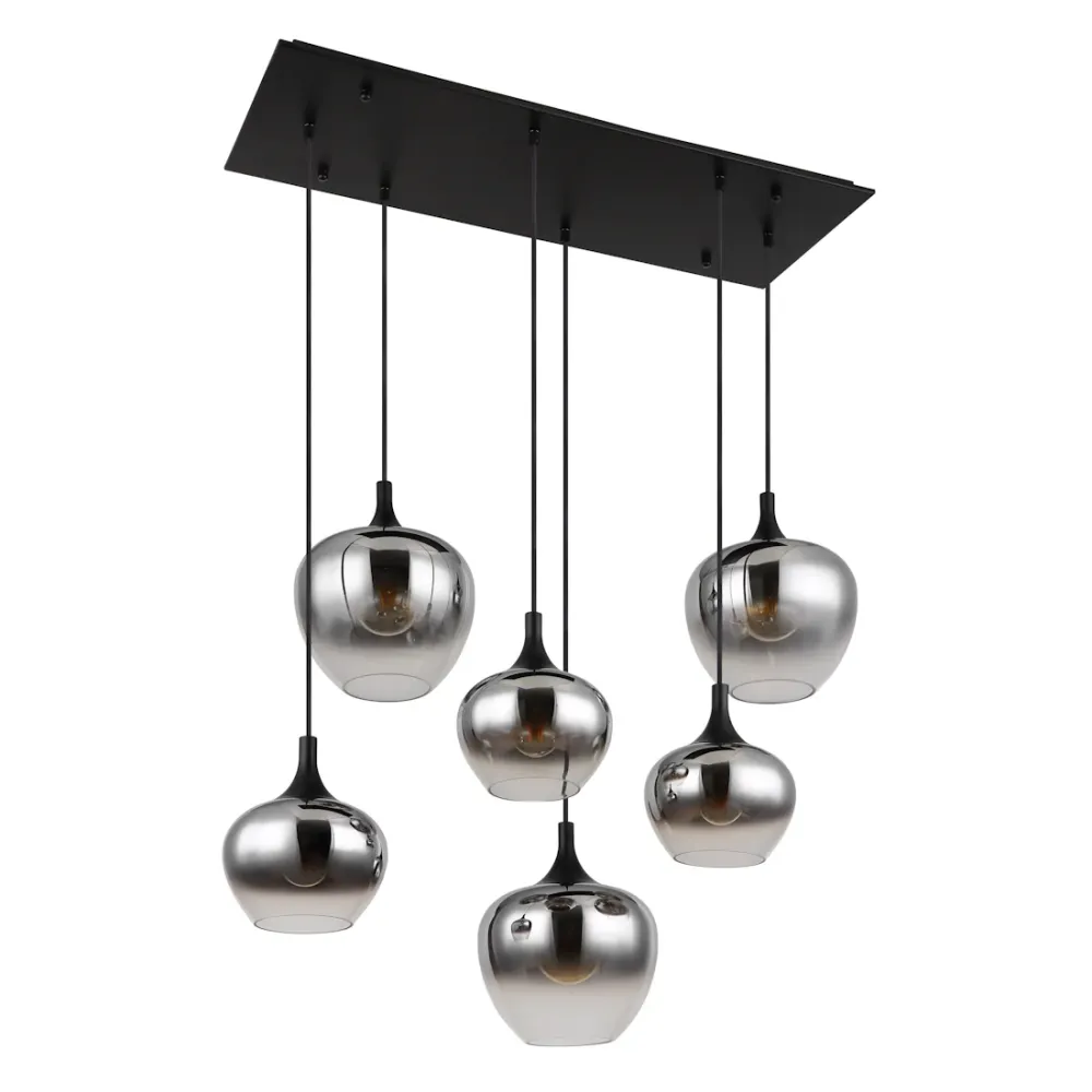 Lampadario Moderno Serie Maxy 6 Luci Metallo Nero e Vetro Fumé 86 cm Regolabile