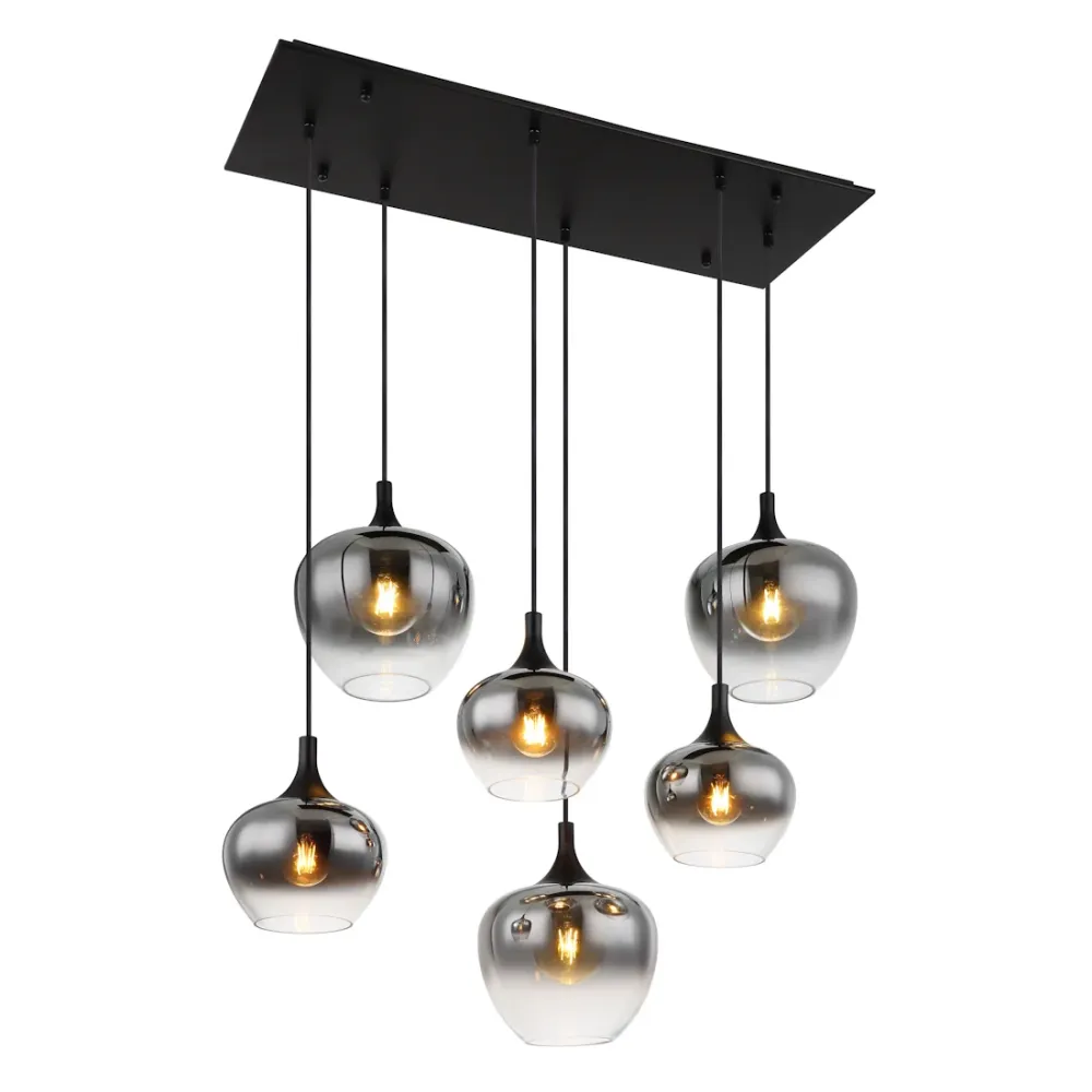Lampadario Moderno Serie Maxy 6 Luci Metallo Nero e Vetro Fumé 86 cm Regolabile
