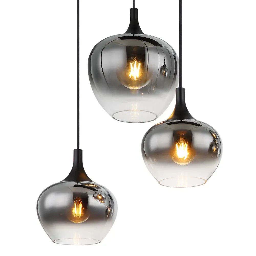 Lampadario Moderno Serie Maxy 6 Luci Metallo Nero e Vetro Fumé 86 cm Regolabile