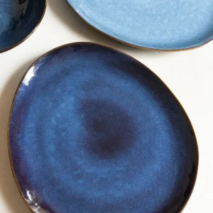 Piatto gres con bordo blu invecchiato