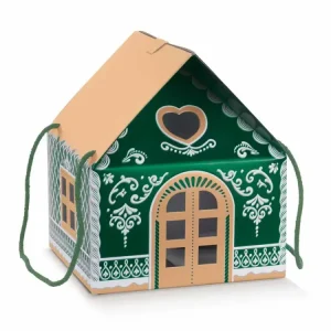 Casetta con cordino 24,5x24,5x15cm kraft verde little houses