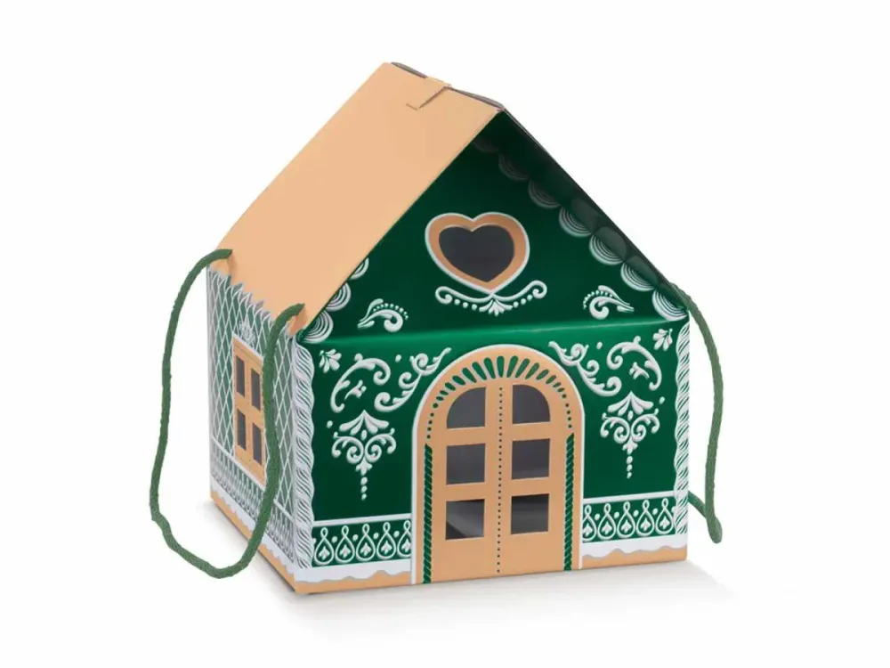 Casetta con cordino 24,5x24,5x15cm kraft verde little houses