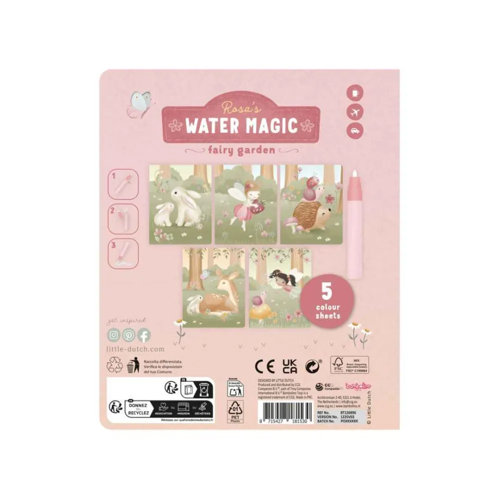 Little Dutch® Libro magico da colorare ad acqua Rosa Fairy Garden