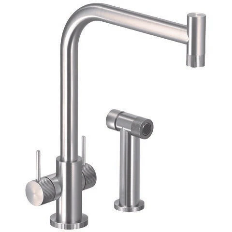 Hamat - KNDH-2000 BSS - Contemporary Dual Kitchen Faucet Spazzolato Stainless Steel sidepray