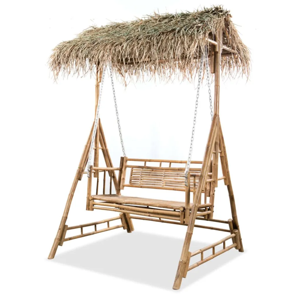 Panchina Dondolo 2 Posti con Foglie di Palma Bambù 202 cm