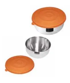 Ciotola acciaio con tappo ermetico plastica cm 18 col. blu Omra