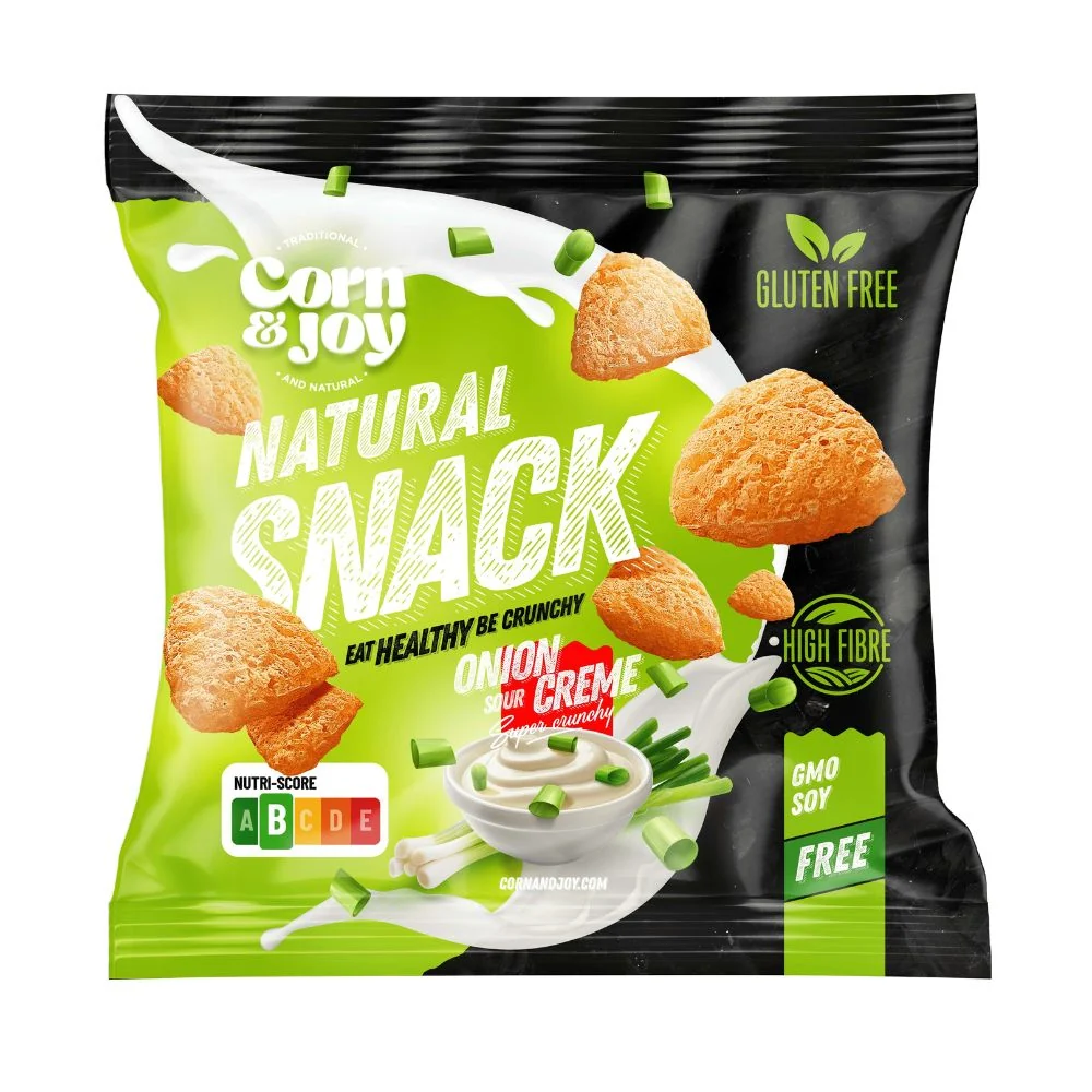 Corn&Joy Natural Snack Onion and Sour Cream, snack di mais al sapore di cipolla e panna acida 40g