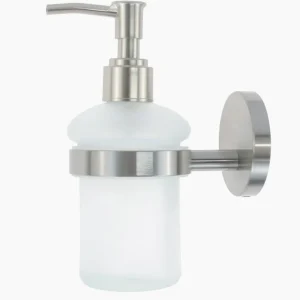 Dispenser sapone Aria – acciaio satinato e vetro satinato