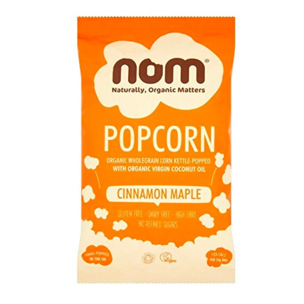 Nom Organic Popcorn Cinnamon Maple, pop corn salati al gusto di acero e cannella da 25g