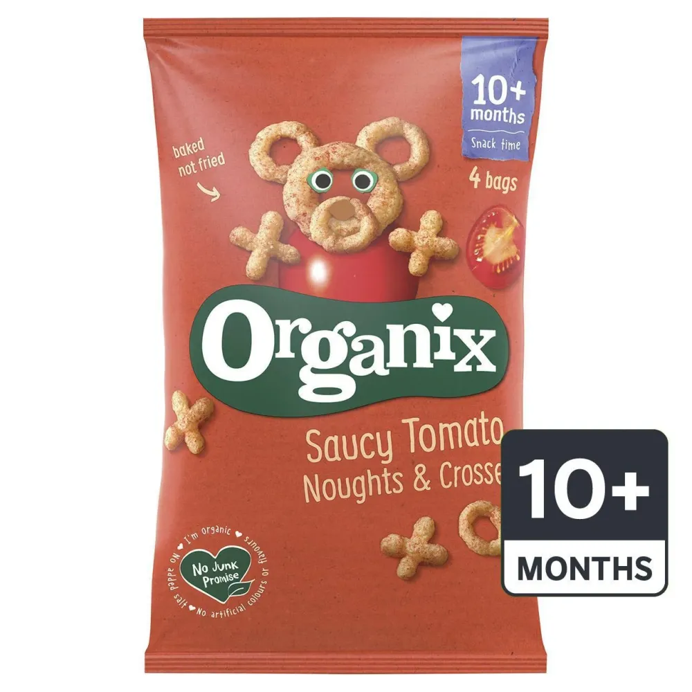Organix Pomodoro Noughts & Crosses Snack per bambini Corn Puffs Confezione multipla 4 x 15 g
