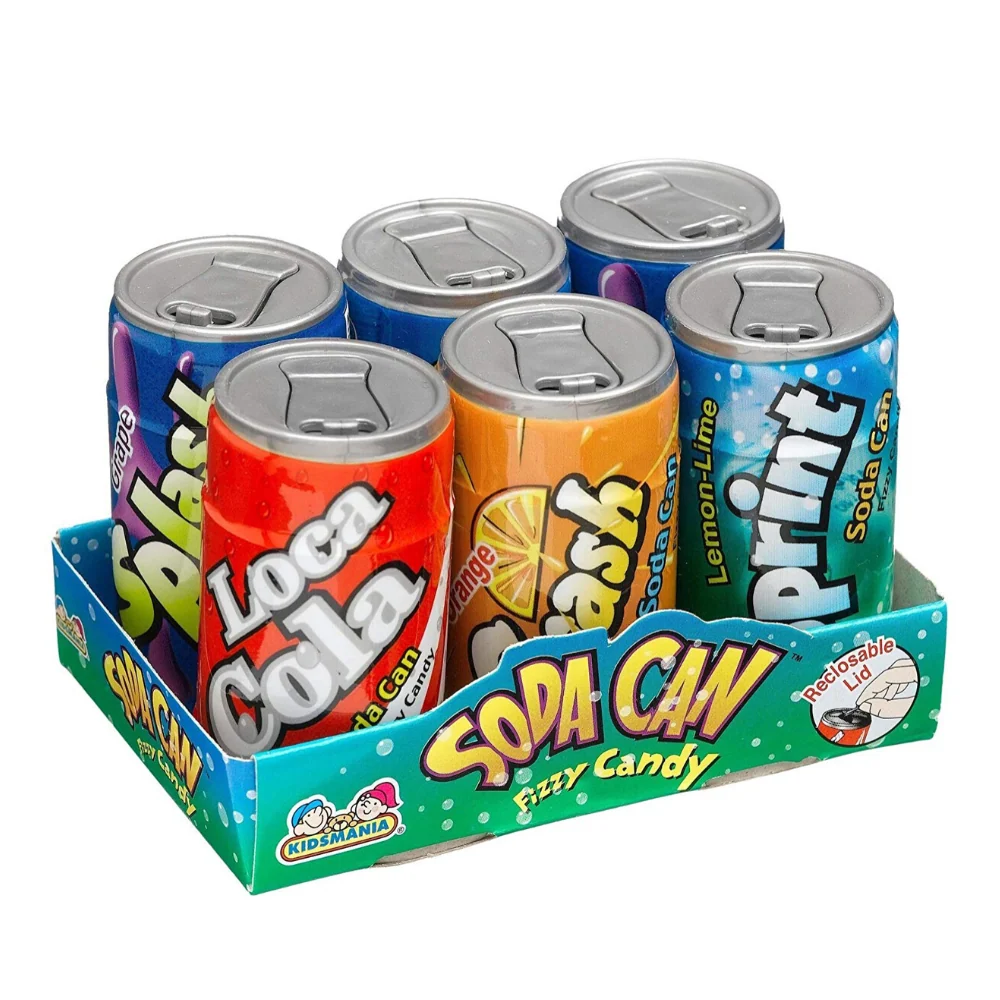 Soda Can Fizzy Candy 6pk, mini lattine di caramelle frizzanti alla frutta da 42g