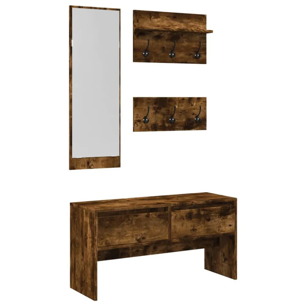 Set di Mobili da Ingresso 4 pz Rovere Fumo Legno Multistrato