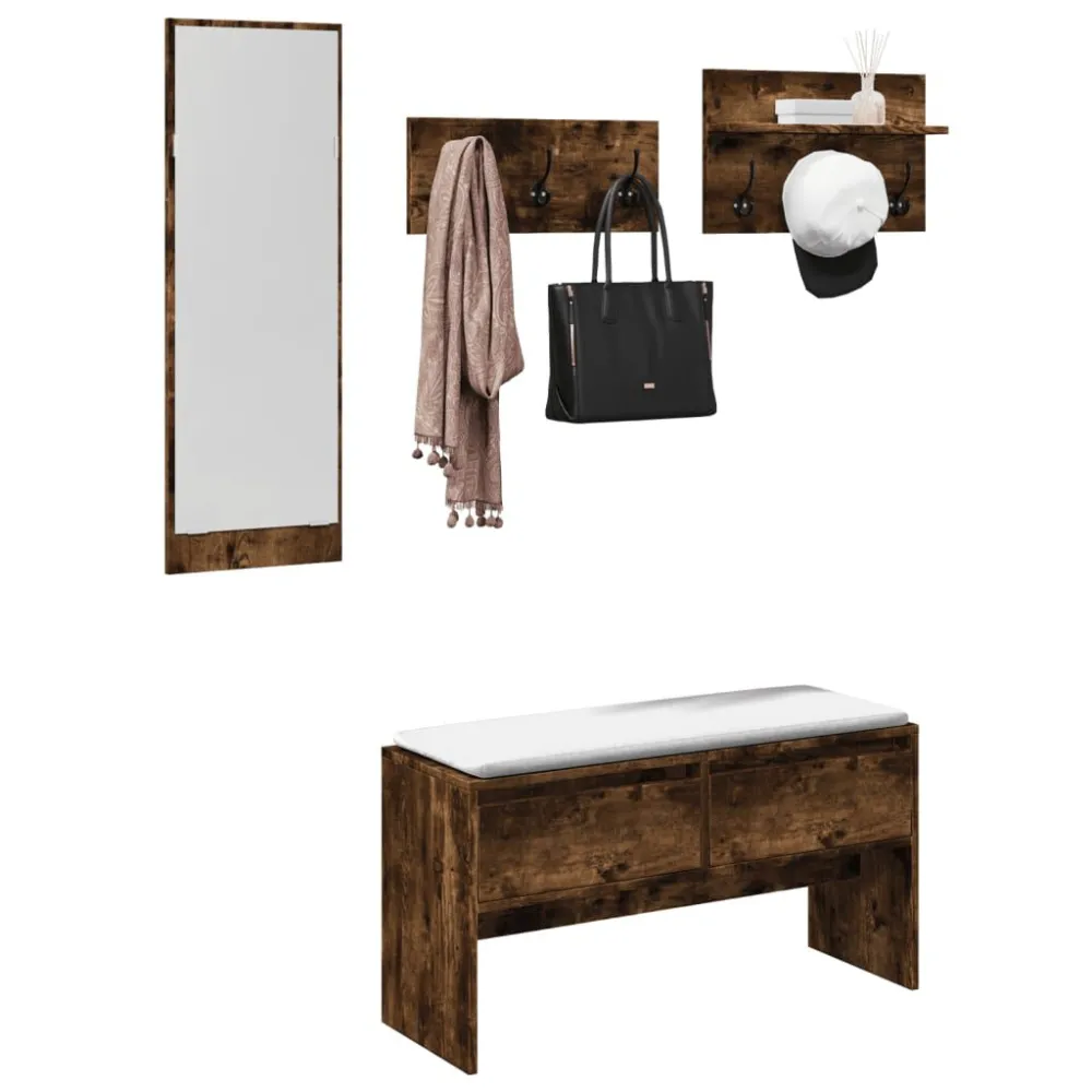 Set di Mobili da Ingresso 4 pz Rovere Fumo Legno Multistrato