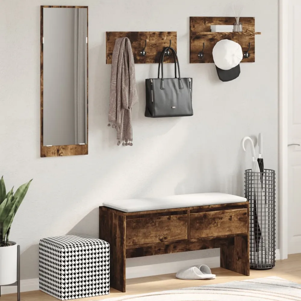 Set di Mobili da Ingresso 4 pz Rovere Fumo Legno Multistrato
