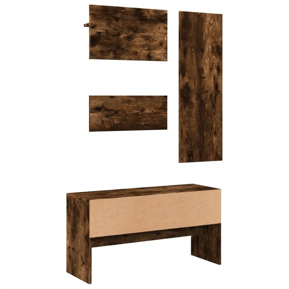 Set di Mobili da Ingresso 4 pz Rovere Fumo Legno Multistrato