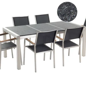 Set di tavolo e sedie da giardino acciaio basalto e fibra tessile nero fiammato 180 cm GROSSETO