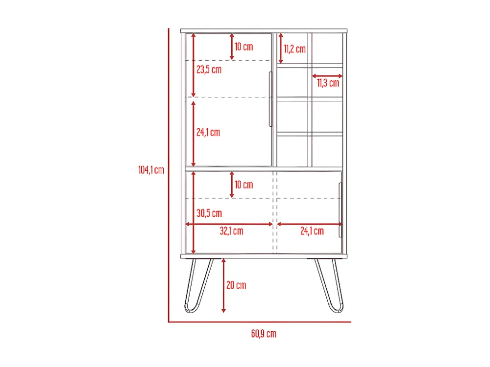 Mobile bar basso Vegas, con otto portabottiglie 104,1 cm H X 60,9 cm L X 34 cm P Miele / Piombo Stackabile