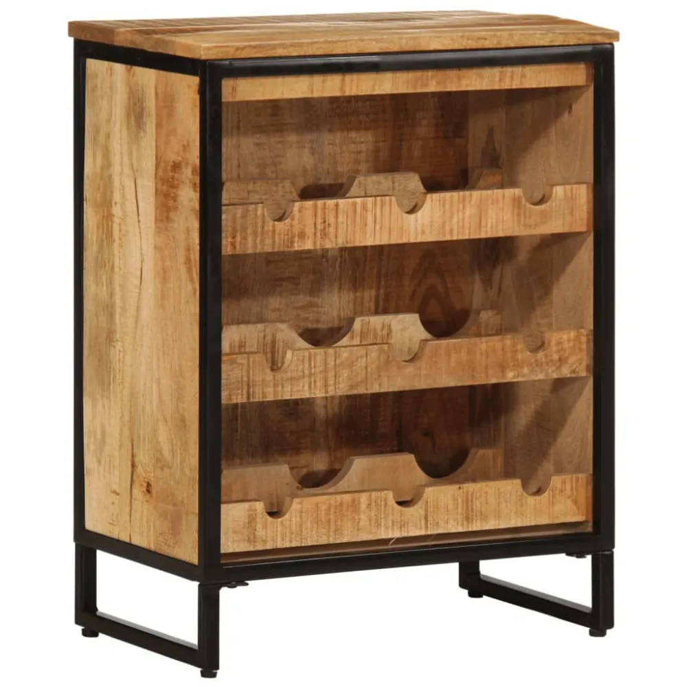 Portabottiglie per 9 Bottiglie 55x33x70 cm Legno Massello Mango