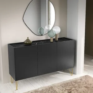 Buffet con 3 ante Nero effetto Marmo Nero e Dorato PIOLUN