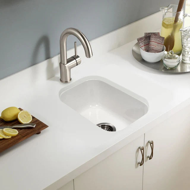 Houzer Platus Series 18" Fireclay Undermount Mono Bowl Bar/Prep Sink, PTB-1318 WH - WHITE